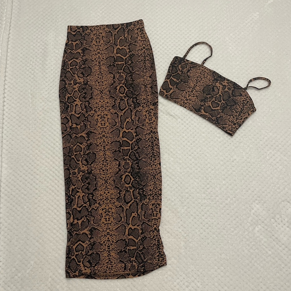 Leopard skirt and crop top set